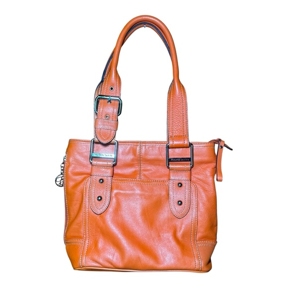 FRANCO SARTO Orange Leather Tote Bag with Silver Hardware - Picture 1 of 12